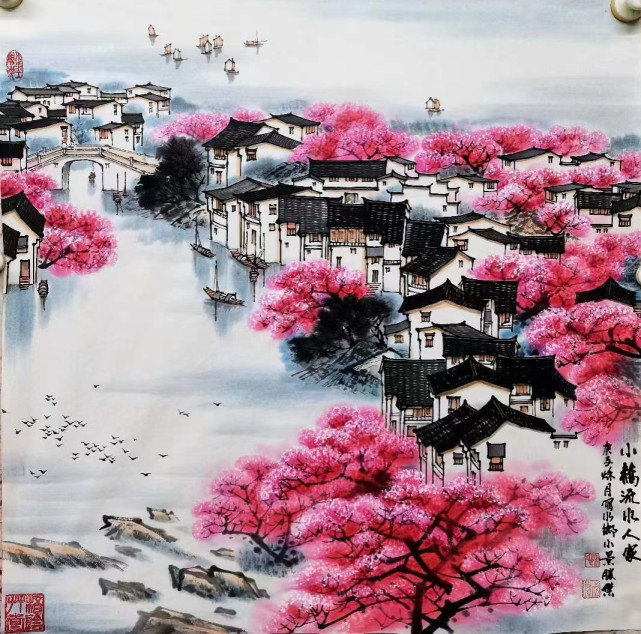 画家陈胜杰把江南的诗画成美丽的山水画