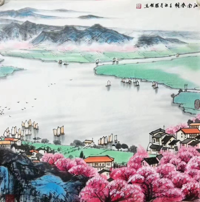 画家陈胜杰把江南的诗画成美丽的山水画
