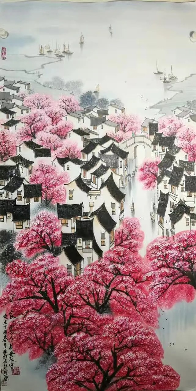 像一首首描写江南美景的诗,每一幅画,都是江南水乡,夹岸十里桃花,一艘