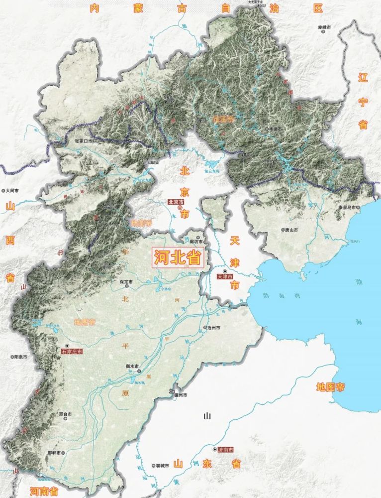 中国各省地形图-河北省