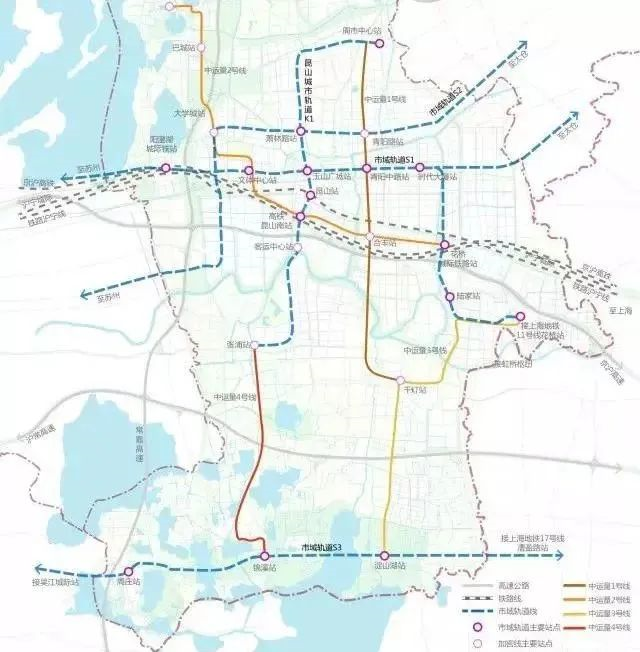 s3线,k1线,9号线,从线路图来看,未来昆山将形成多条线路纵横交错的