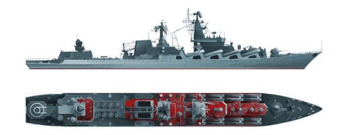从船体设计上来说,1164型巡洋舰在一定程度上继承了先前1134Б的舰体