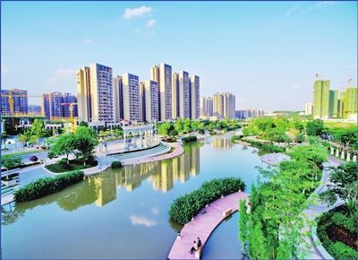 佛山市经过生态整治后的大棉涌北江新城凤凰公园段.