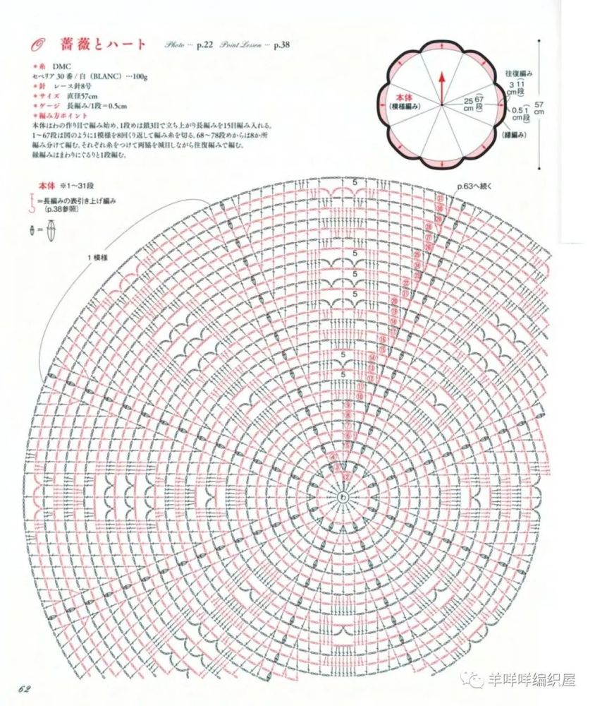 心与玫瑰——钩针圆形桌布,你想要的方格钩加针方法这里都有