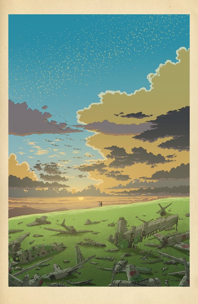 mudron的绘图,他以电影海报的风格重新诠释了宫崎骏作品,舒适森然的