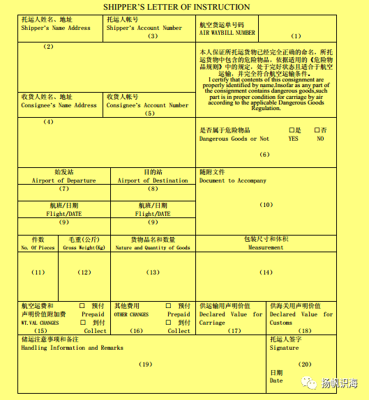 三 ,国际托运书各栏的填写方法