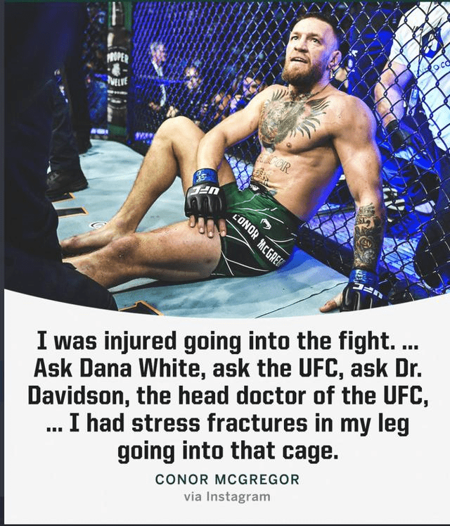 嘴炮康纳揭秘断腿原因:ufc264之前,自己左腿就"应力性