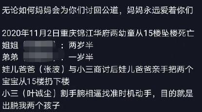 重庆姐弟两坠亡后生父当场崩溃大哭,事情反转:他为小三除掉孩子