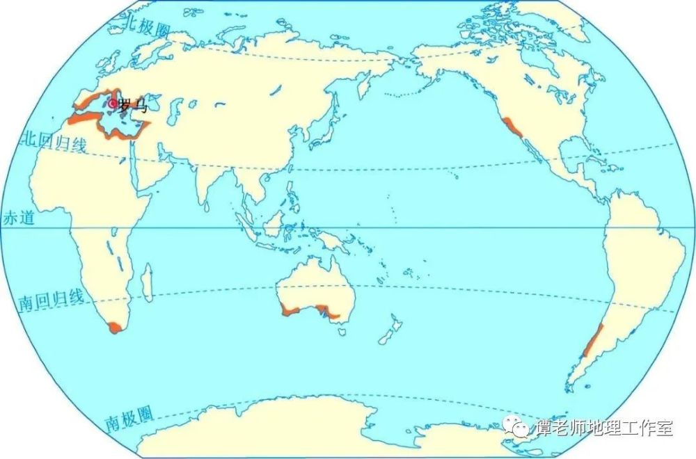 纬度位置:南北纬30°一40°的大陆西岸