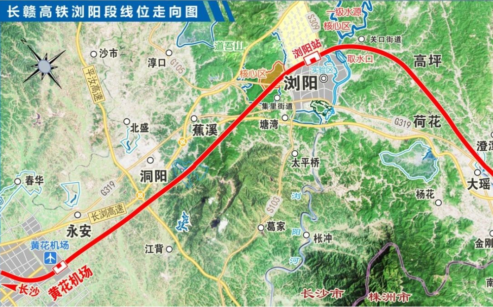 长赣铁路在浏阳设站, 已明确经浏阳城北设高铁站一座.