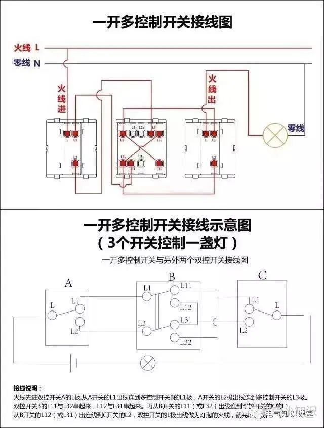 一开多控开关接线图