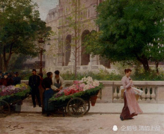 卖花女—法国画家维克多·加布里埃尔·吉尔伯特油画作品欣赏