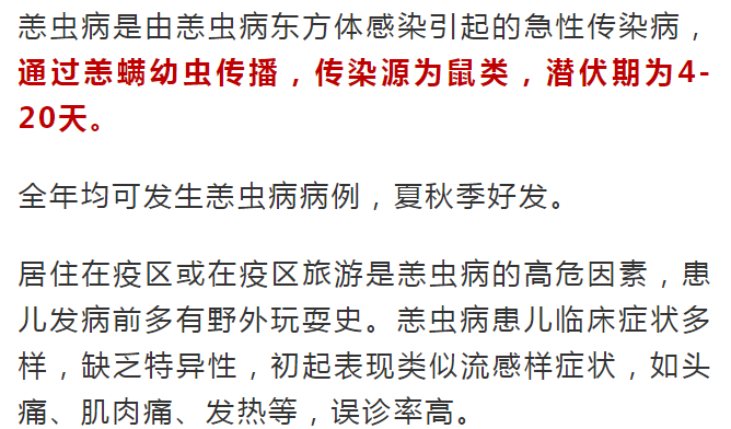 临床特征 发热,皮疹,焦痂或溃疡,淋巴结肿大是恙虫病的四大重要临床