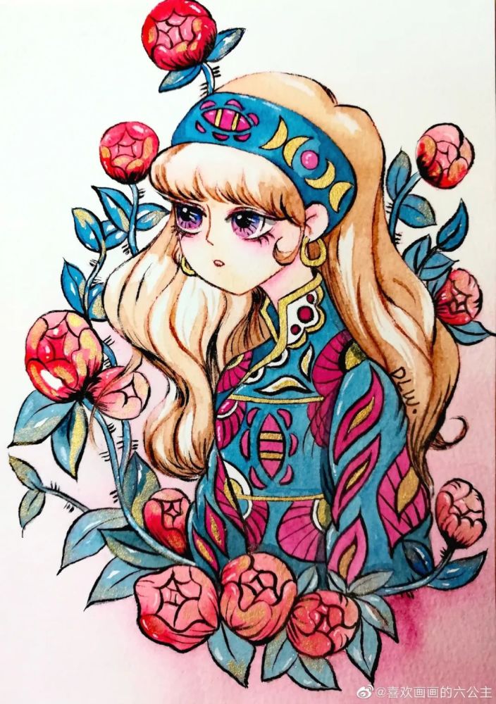 工整细腻的线描水彩花卉,太好看了,临摹必备!