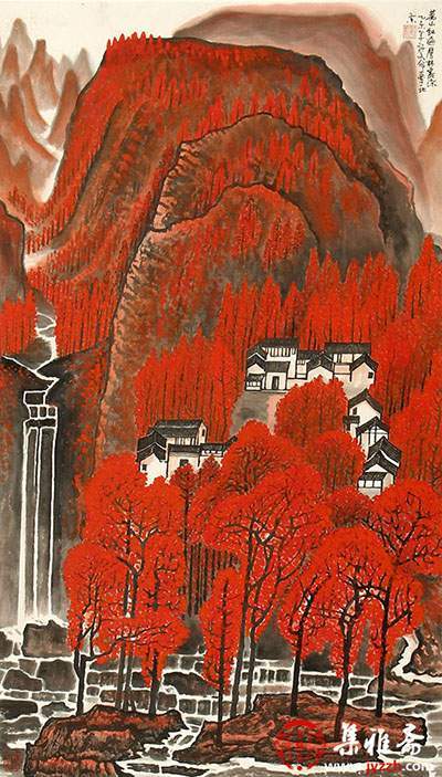 进门玄关挂画四: 此画作将传统国画山水精髓和中国红色山水画历史