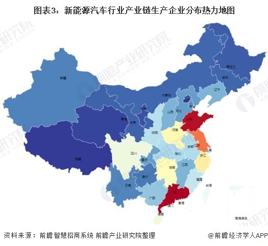 从我国新能源汽车产业链企业区域分布来看,新能源汽车产业产业链企业