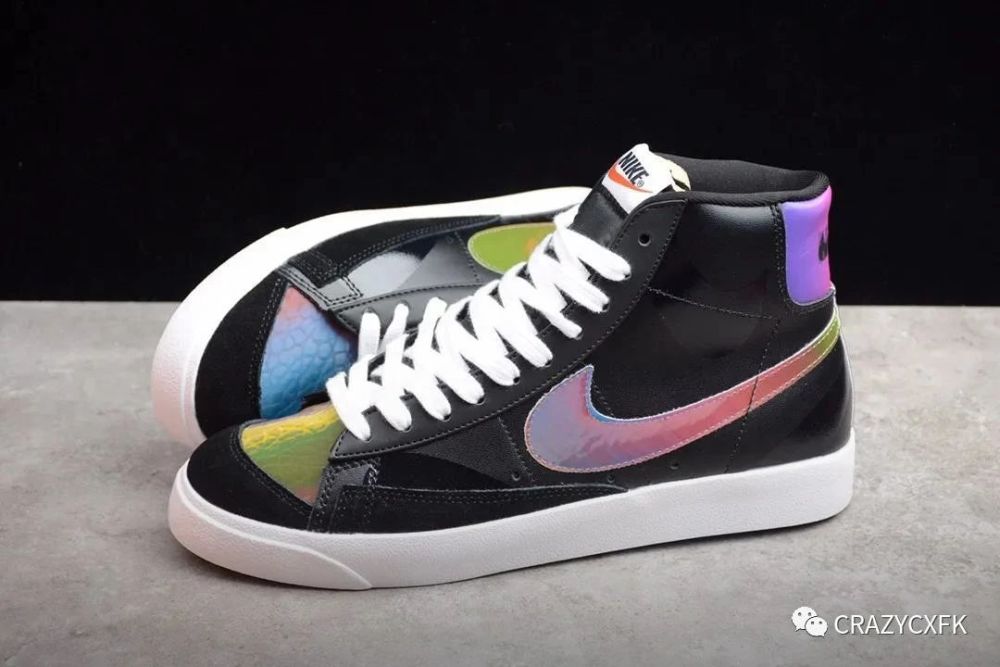 耐克开拓者 nike blazer 黑镭射 the new way 彩虹皮面板鞋