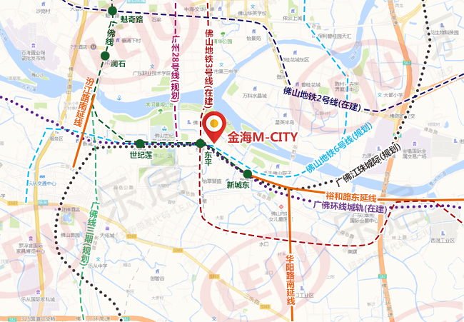 3个站点8个出入口,加上建设中的地 铁3号线,未来地铁6号线(规划,广佛