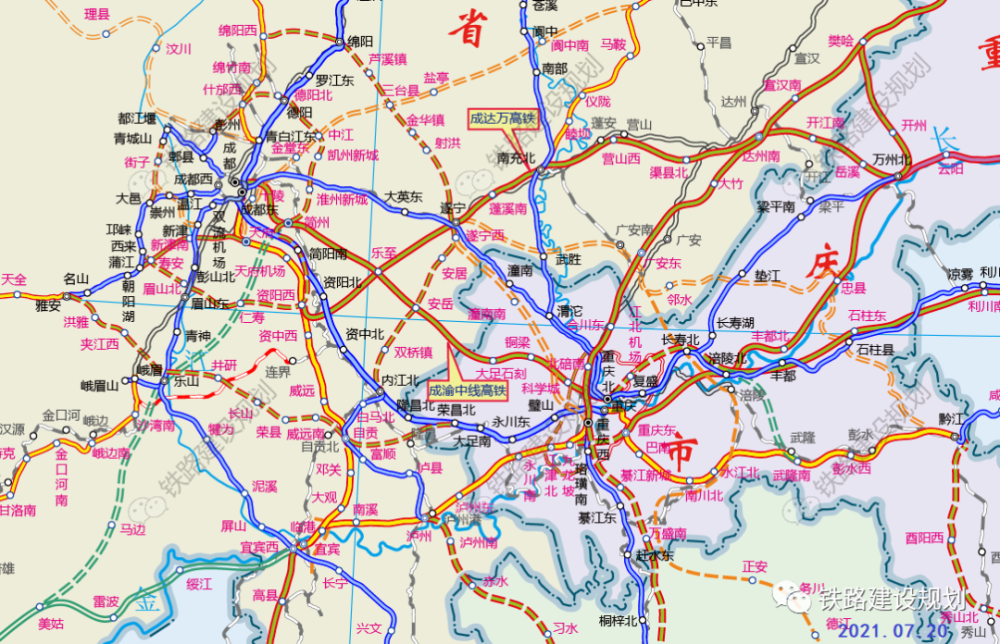 成达万高铁规划方案示意图▼成达万高铁线路平面示意图▼达州铁路地区