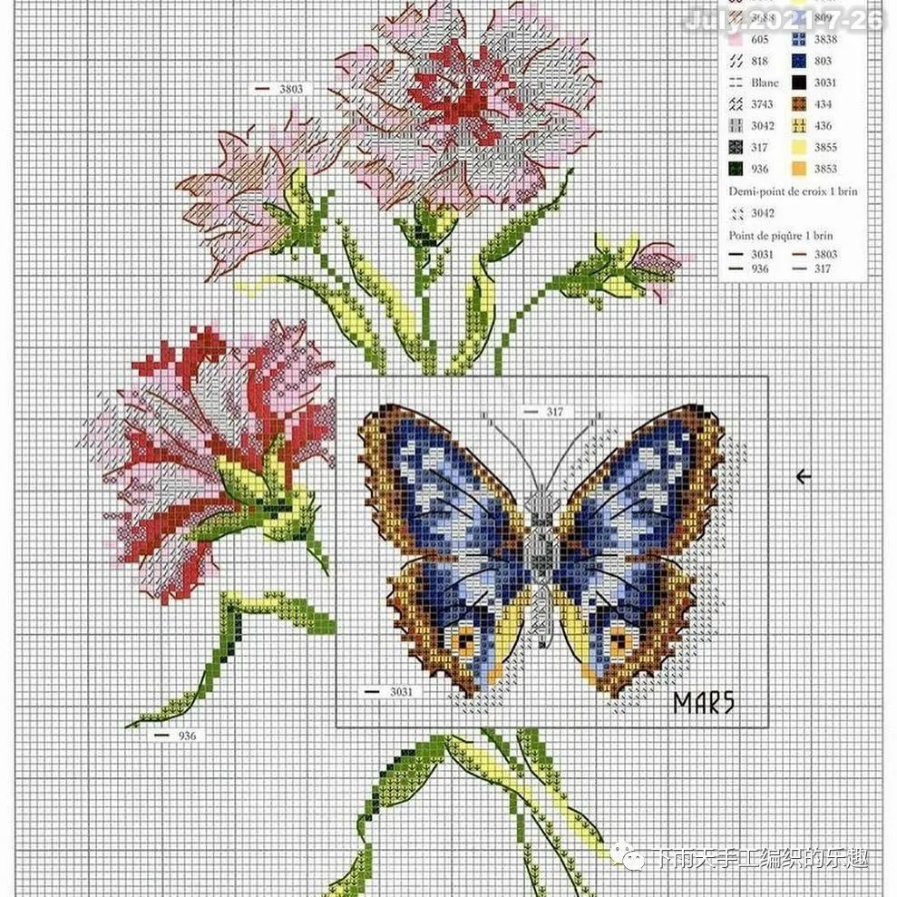 像素图个性多花片拼接钩针上衣漂亮彩色蝴蝶十字绣网格图案图解