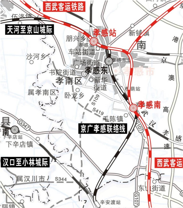 引入,该线往南经毛陈可直抵武汉西站,该线往西经朋兴可直抵随州南站