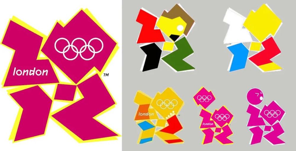 2012伦敦奥运会会徽(左)网友恶搞(右边) 2016里约热内卢