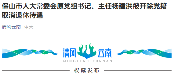 待遇|中央八项规定|保山市|保山市人大常委会|杨建洪|云南省纪委监委