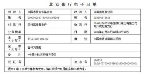 中国志愿服务基金会向河南灾区捐赠1000万元
