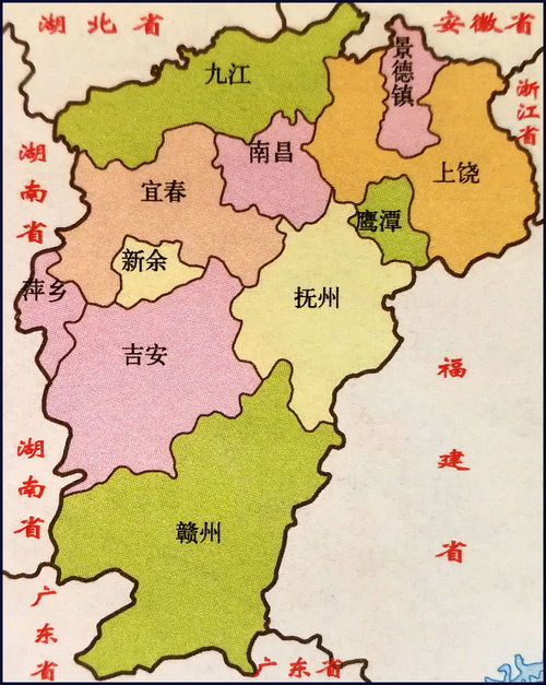 江西省,简称"赣,地处长江中下游南岸,我国东南偏中部,别称"江右,唐