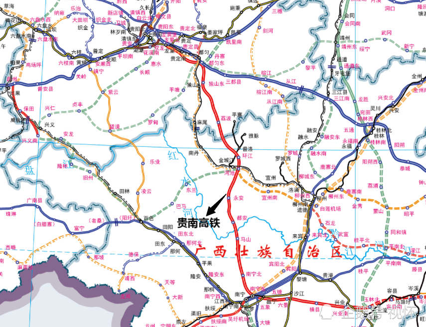 贵南高铁:贵州至南宁高速铁路是一条在建线路,贵州段约200公里,设