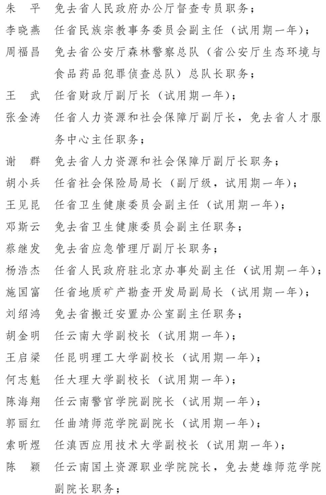 云南省政府发布42名干部任免职通知多名厅级干部履新