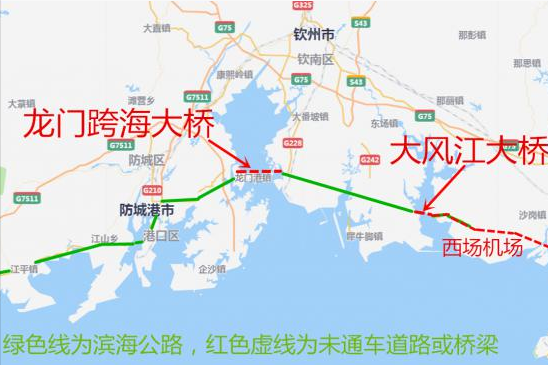 广西第一跨海大桥,总投资61.5亿,全长7756米,建设工期