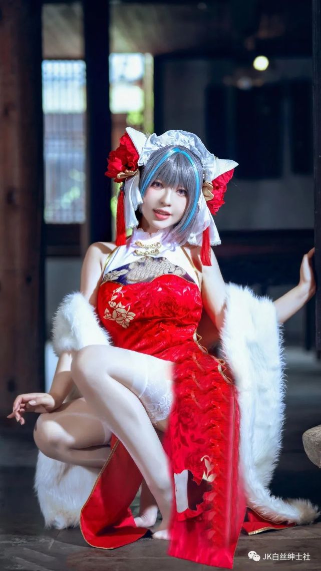 cos:碧蓝航线丝质旗袍柴郡cos正片@半半子