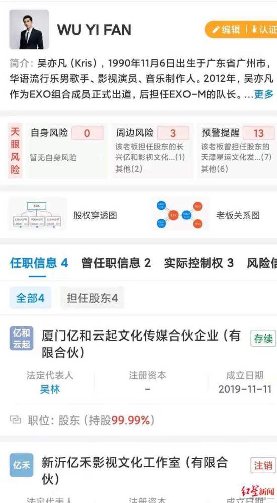 吴亦凡收入超14亿 被爆料时其多家公司同时注