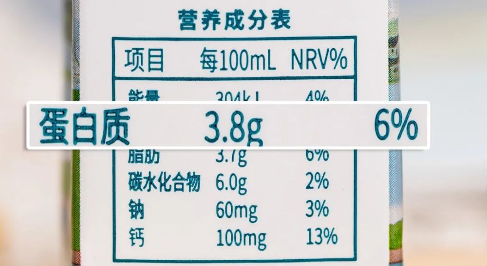 再来看看源百希水牛奶的营养成分表 蛋白质含量高达3.