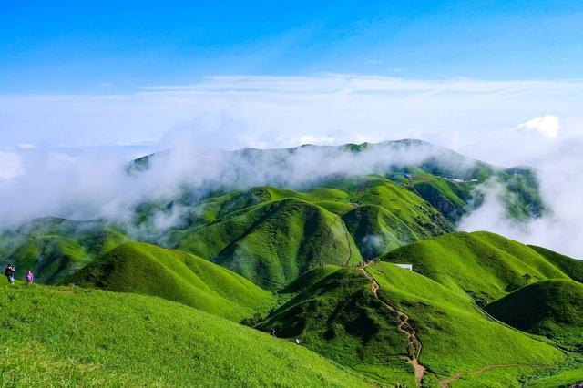 武功山的高山草甸在中国的户外徒步界小有名气,是天然的帐篷营地,在山