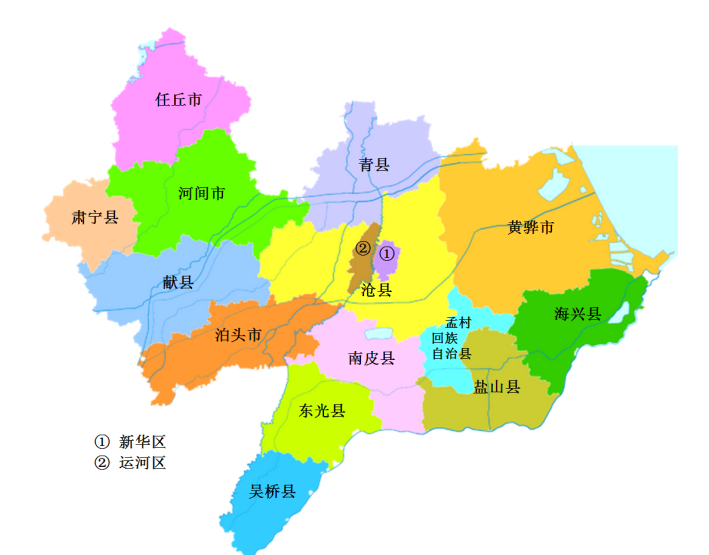 分别是:新华区,运河区,泊头市,任丘市,黄骅市,河间市,东光县,海兴