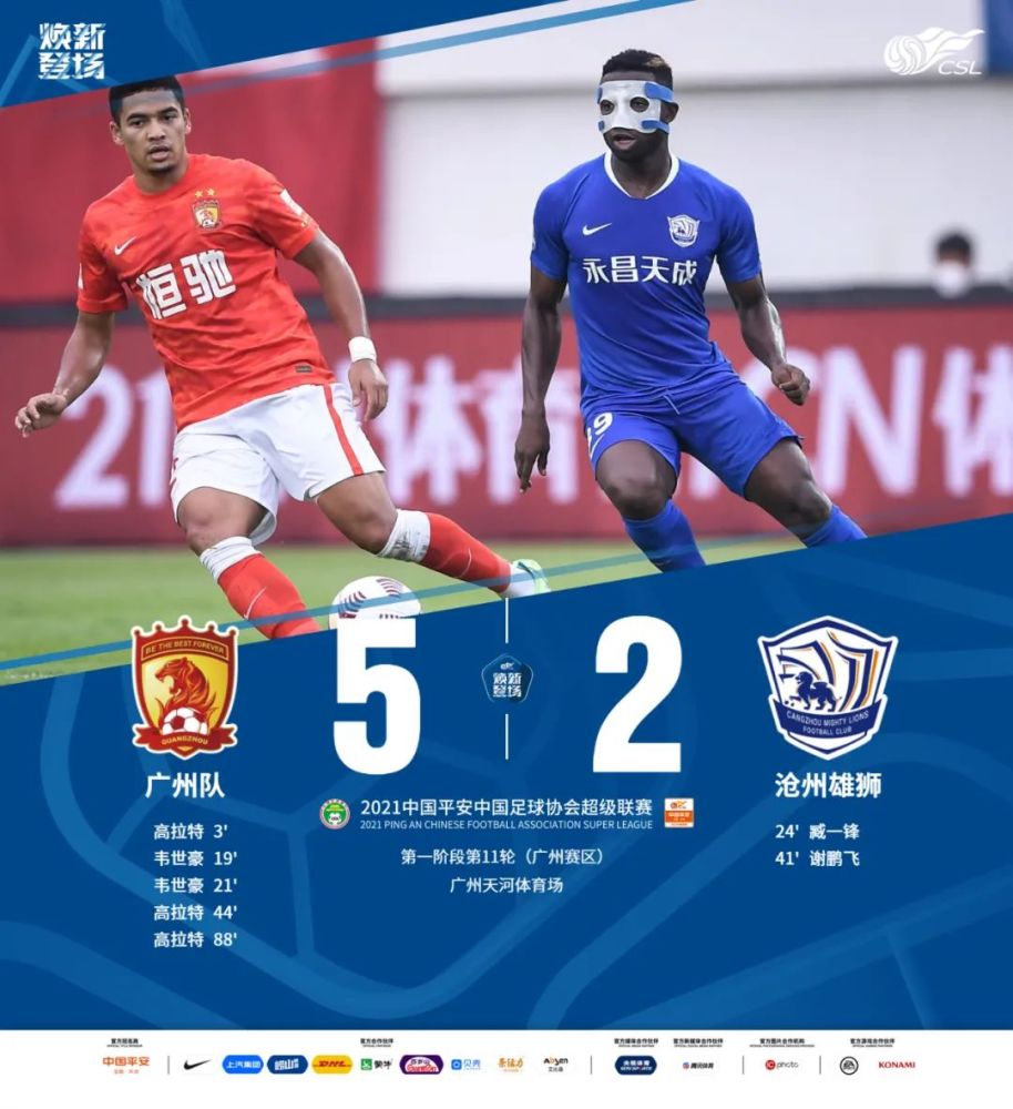超战报|广州队5-2沧州雄狮 青岛队0-5山东泰山
