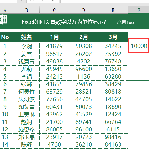 excel如何批量将数字设置为以"万"为单位显示?