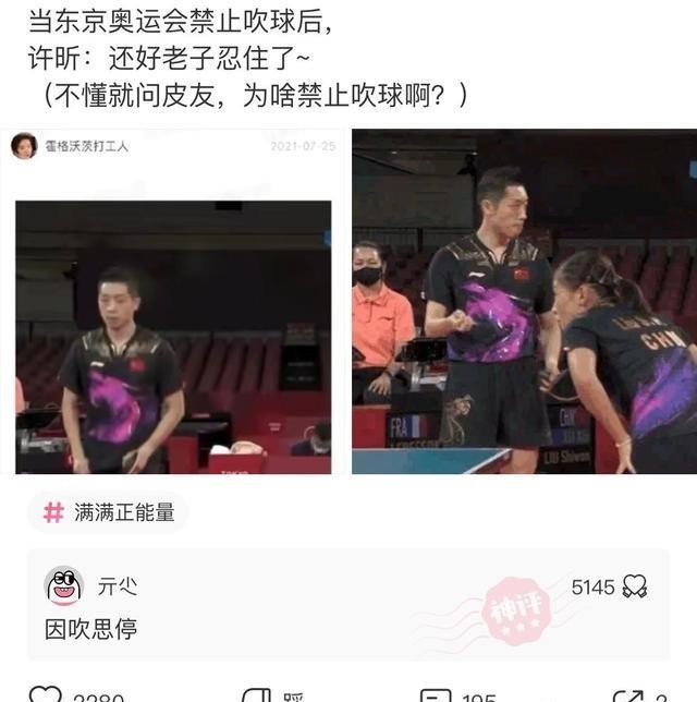 神回复:当东京奥运会禁止吹球后,许昕:还好我忍住了!