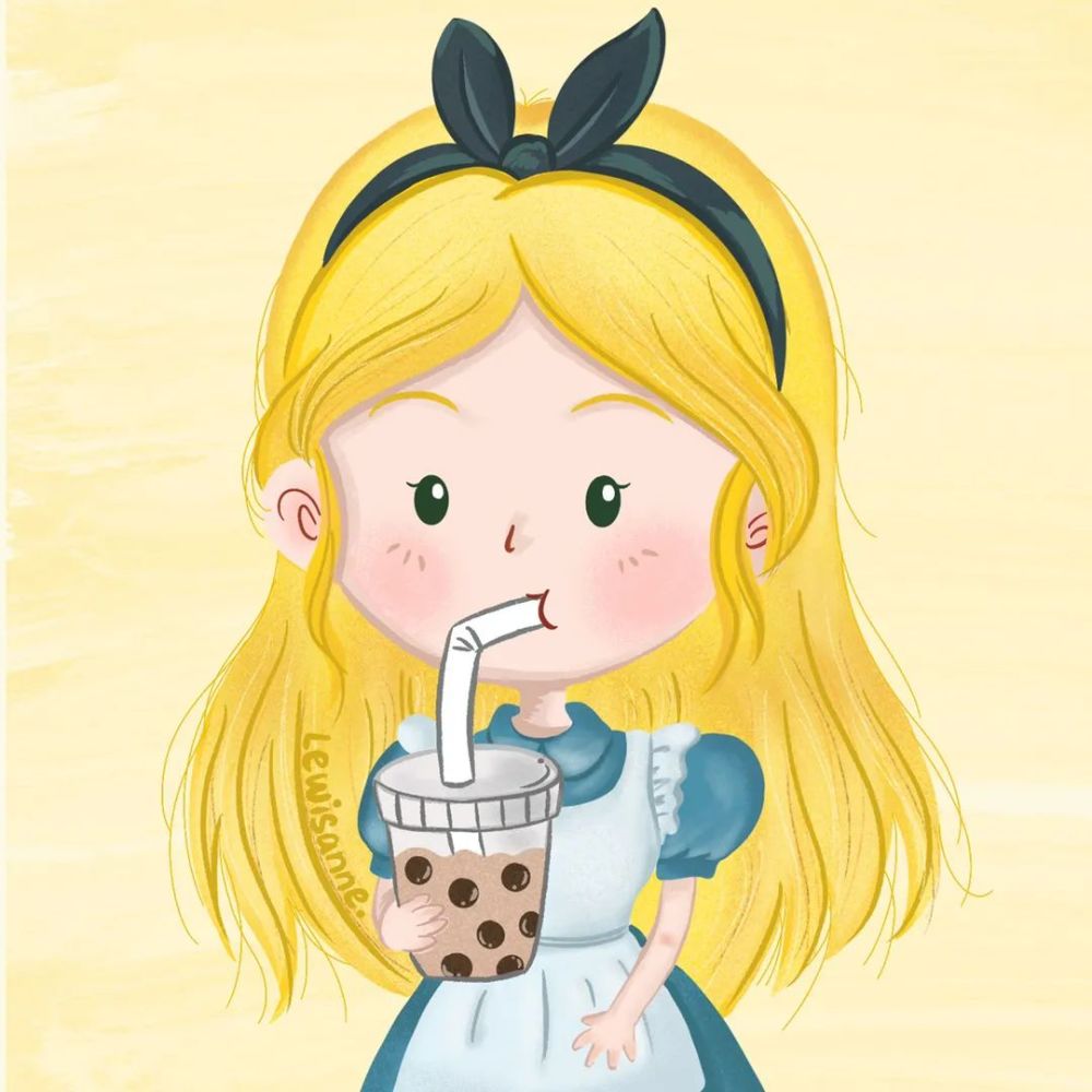 迪士尼公主头像|公主喝奶茶的头像 画师@lewisanne