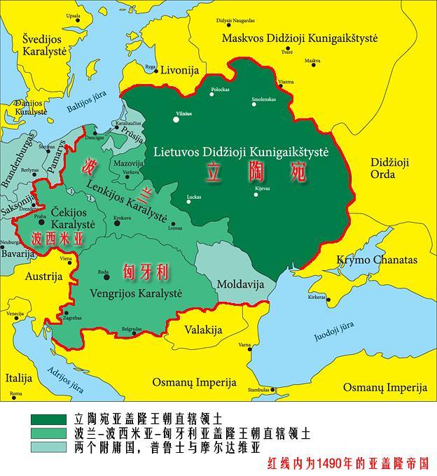 原来属于立陶宛的乌克兰地区直接并入波兰版图,立陶宛大公国保留其