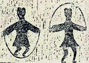 汉代画像石上的跳绳图案(资料图片)跳绳在古代叫透索,跳索等.