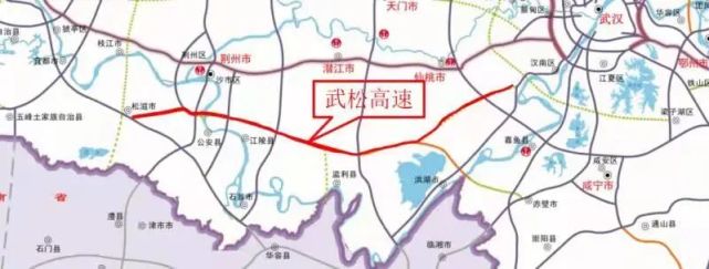 武松高速起点位于汉洪高速,经过仙桃南部,洪湖北,监利市,江陵县,公安