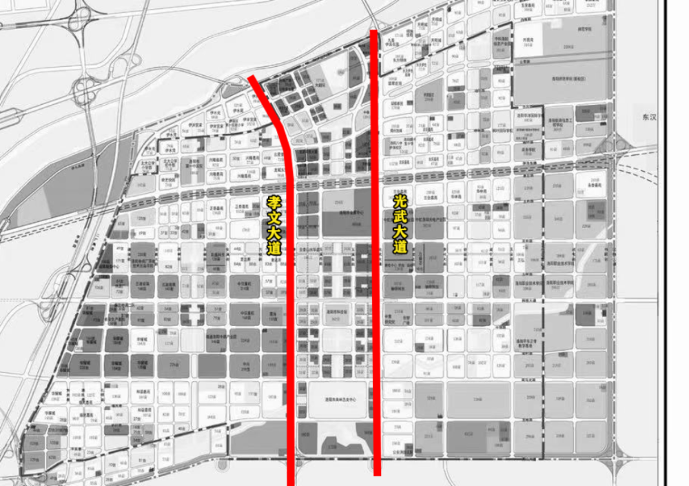 光武大道构成的中轴线不仅是伊滨的中央轴线,还是洛阳地铁二号线东延