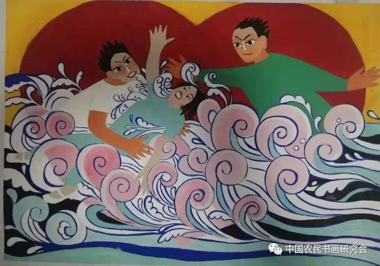 《洪水中的平凡人》农民画 黑龙江宾县 李晓艳