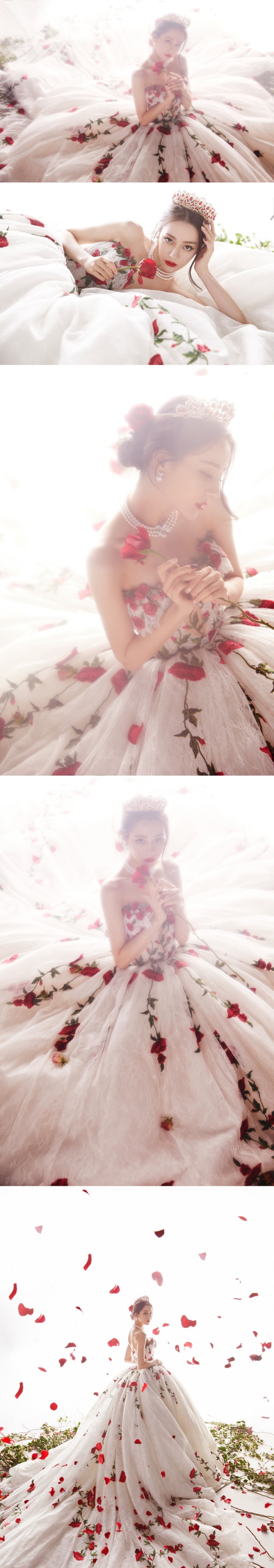 "礼服杀手"迪丽热巴的经典红毯造型,短发独特,玫瑰婚纱经典