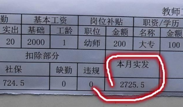 老师工资单火了,多名在职老师晒出工资单,网友看后表示不可思议