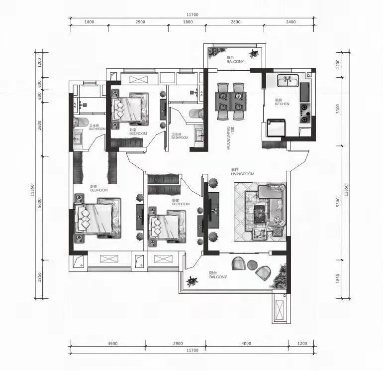 国投·襄阳院子 # 128㎡户型方正,餐客一体,南北双阳台一线贯通全