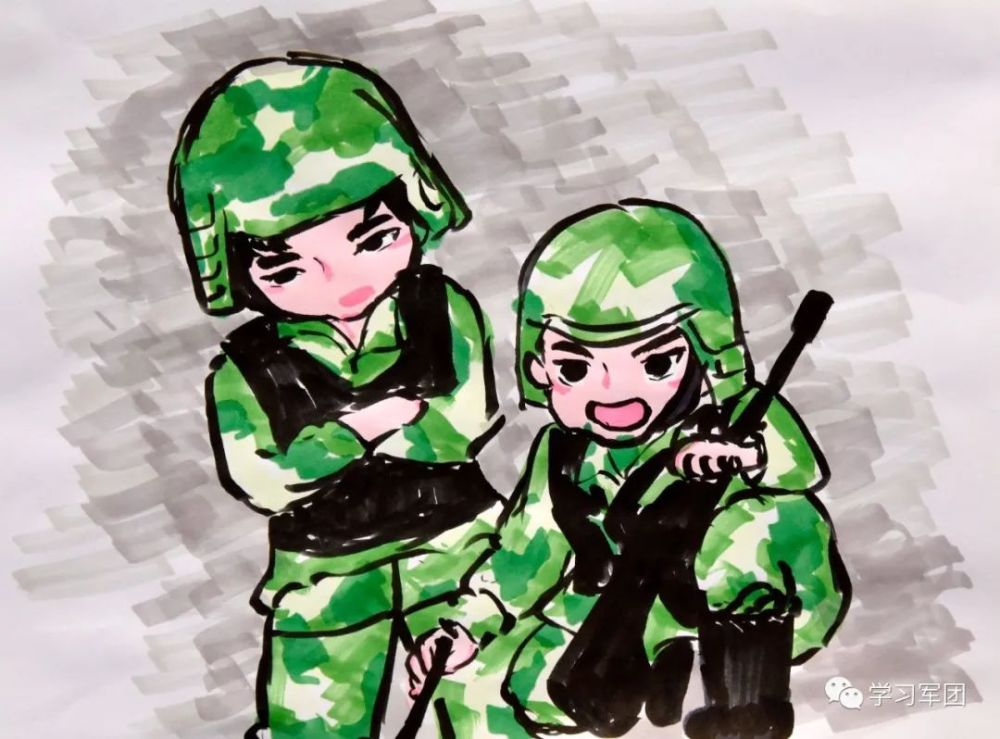 一个女兵的手绘,浅浅画笔绘就军旅情深